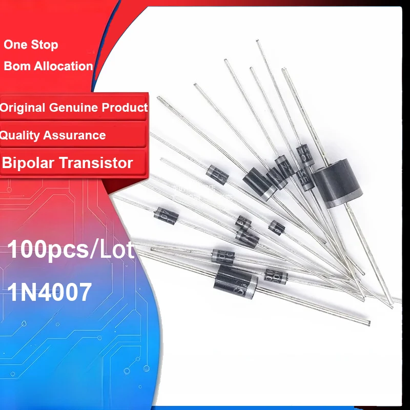 50 Pcs/Lot 1N4007 Axial Through-Hole Rectifier Diode 1A 1200V Adopt for AC-DC Power Conversion Charger Power Supply DIY Circuit