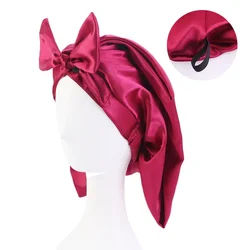 Bowknot Silky Satin czapka do spania dla kobiet czapka snu stałe uszy kota długie włosy czapka nocna uroda pielęgnacja włosów czepek czepek prysznicowy