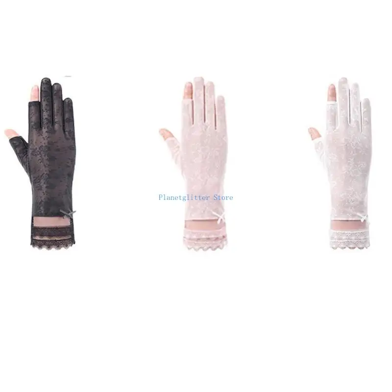 

652B Women Summer Stretchable Short Mesh Gloves Half Finger Gloves Cosplay Mittens