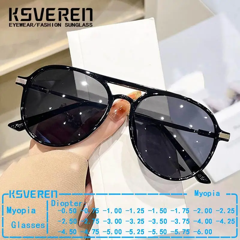 Vintage Oval Pilot Myopia Sunglasses Men Women Designer Fashion Nearsighted Eyeglasses Shade Sun Glasses With Negative Diopter
