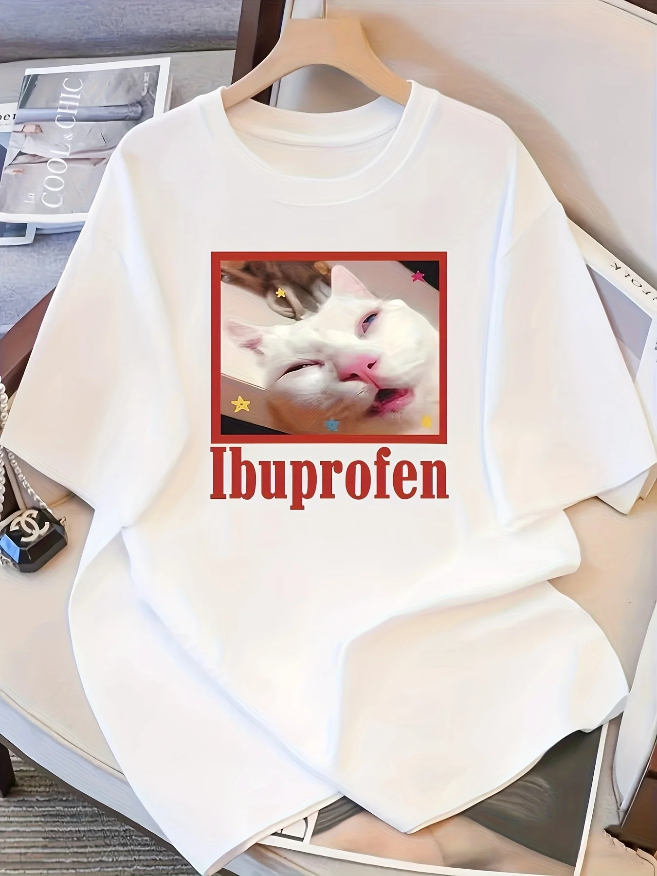 

Мужская повседневная футболка с короткими рукавами — юмористический принт кота и Ibuprofen, легкий летний топ с круглым вырезом, можно стирать в машине