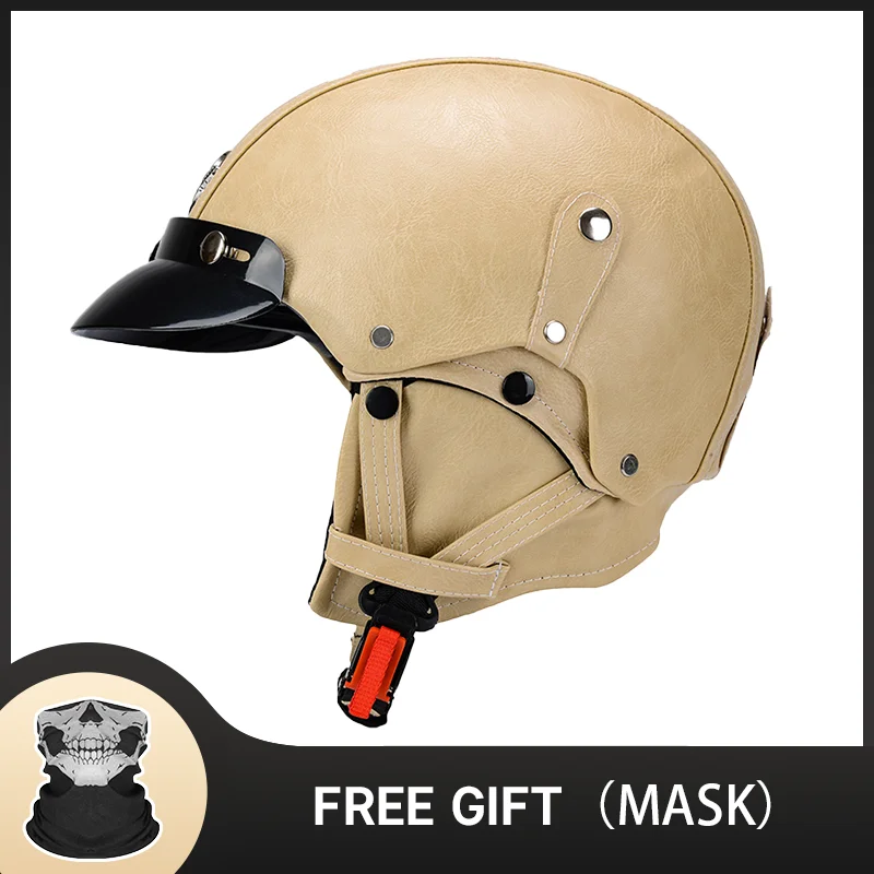 

Retro PU Leather Half Helmet Vintage Motorcycle Helmet Motorbike Scooter Safety Classic Helmet Casco Para Motocicleta Mujer