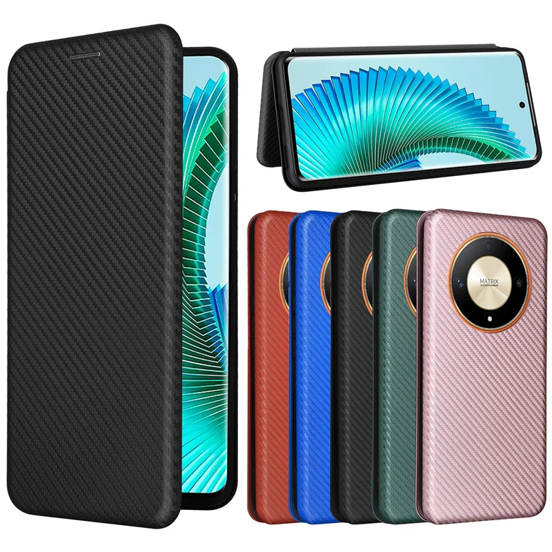 For Honor X9B Case Carbon Fiber Flip Leather Case For Huawei honor X9B honorX9b 5G Business Magnetic Wallet Card Slot Slim Cover