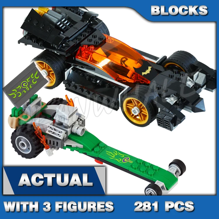 

281pcs Super Fighter The Riddler Chase Batmobile Dragster Flash Gotham 10842 Building Blocks Set Compatible With Model