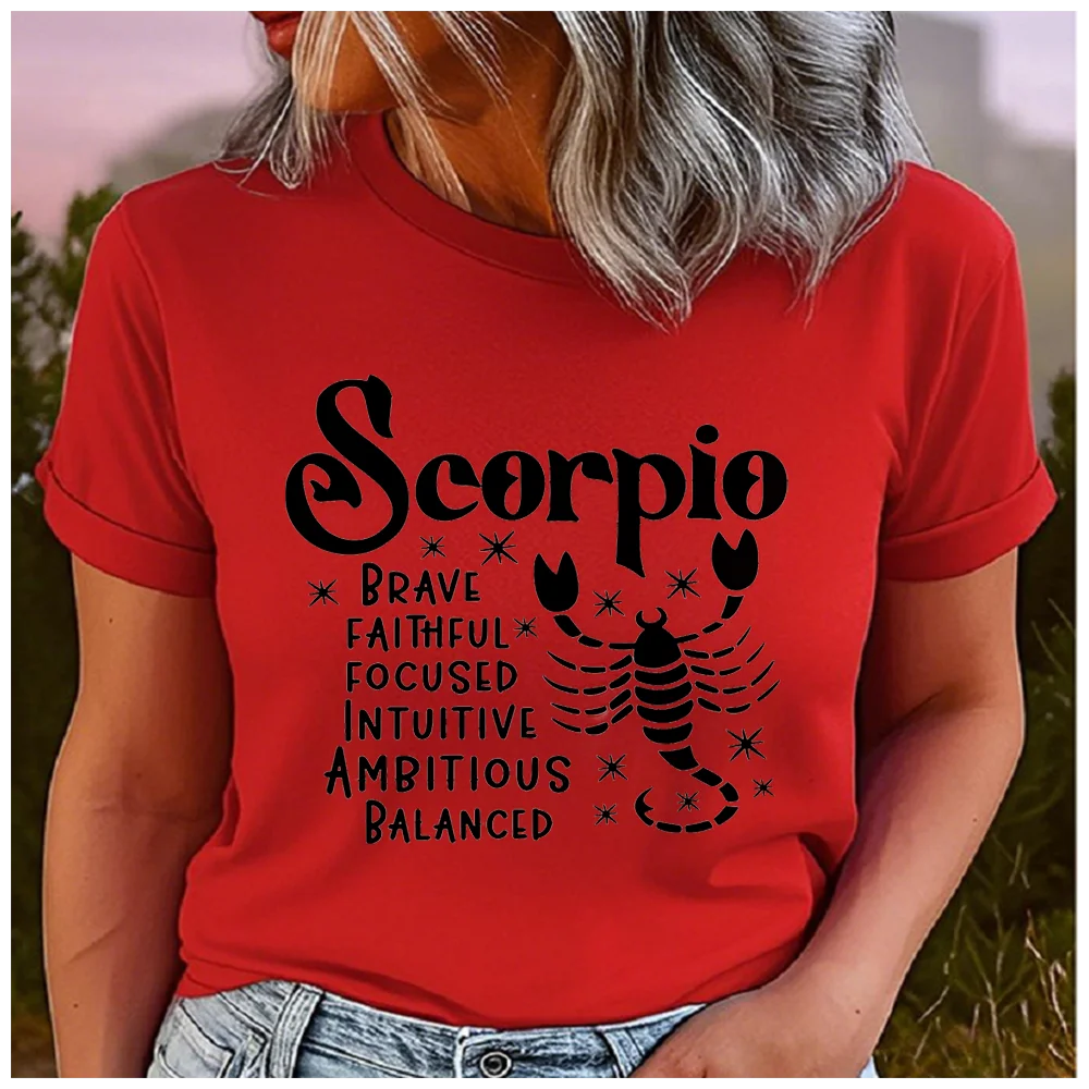 Unisex 100% Cotton Summer Top with Scorpion Zodiac Symbol Pack Print Loose Round Neck Short Sleeve Fashion for Astrology Lovers
