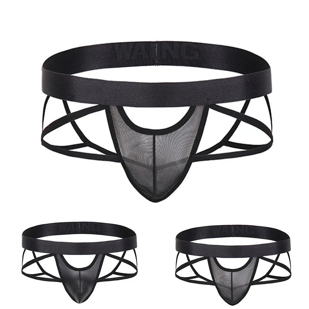 Men Sexy Open Butt Mesh Transparent Briefs Jockstrap Hollow Out Boxer Brief Underwear Underpants Erotic Solid Men\'s G-string