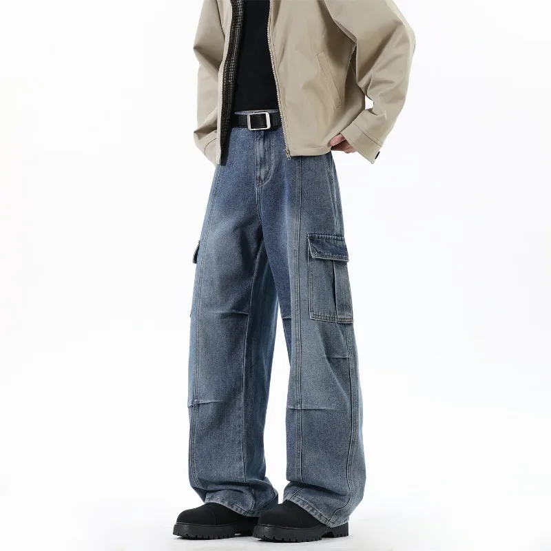 

Американские уличные модные свободные джинсы, мужские красивые стильные джинсы, классические мужские брюки со слезами, уличная одежда со стразами для мужчин, мешковатые