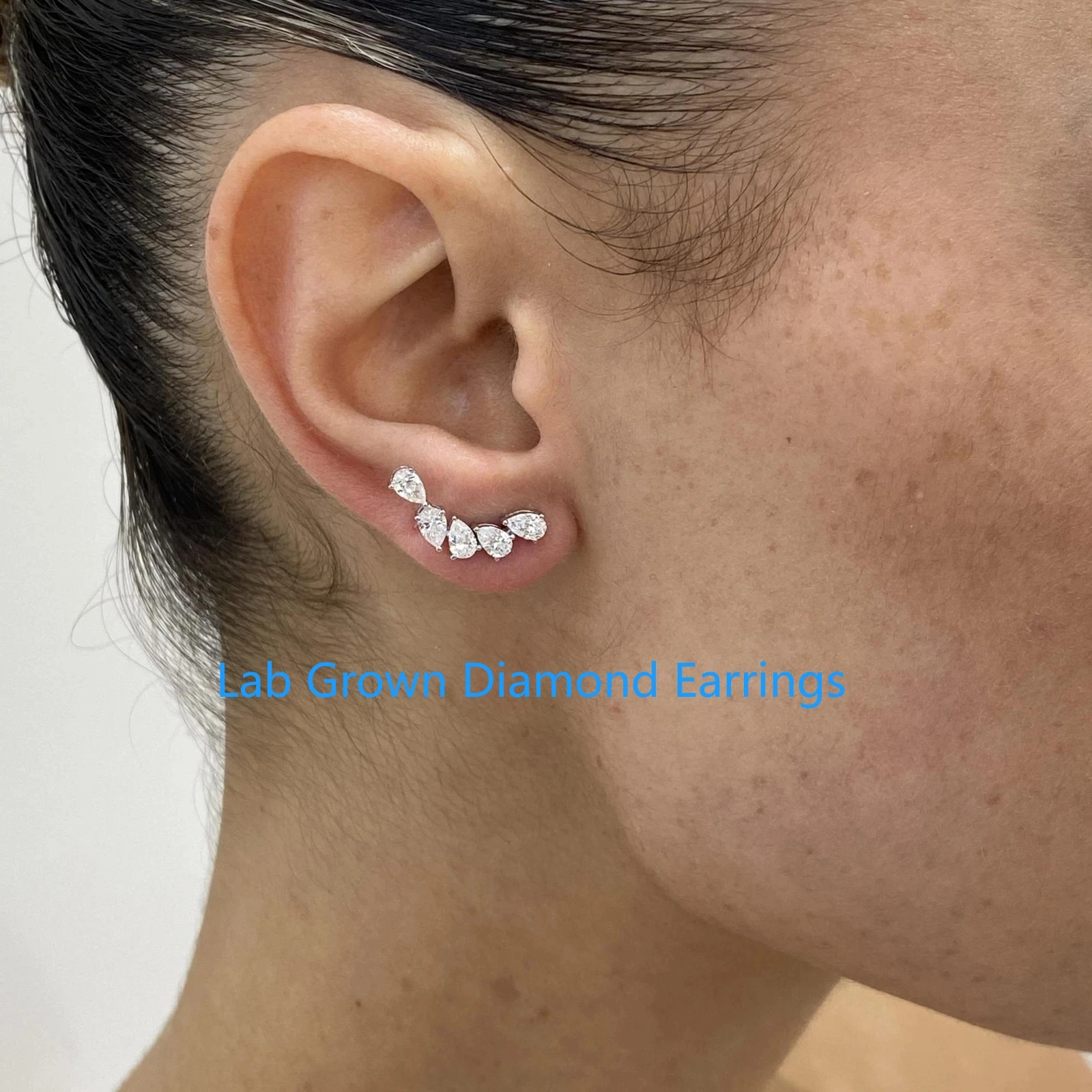 Pear Lab Grown Diamond HPHT Climber Earrings DEF VS-VVS Platinum 950 Total 1.5Ctw Prongs Setting Diamond Earrings For Women