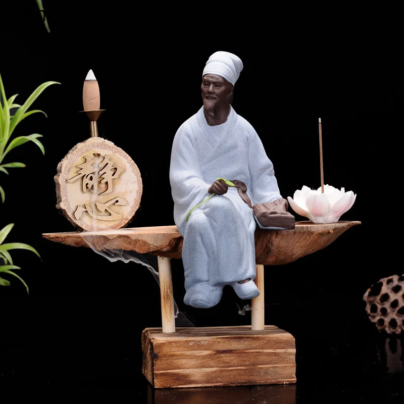 Cz1 weathered wood jiang taigong figurine ceramic character statue home living room office decoration