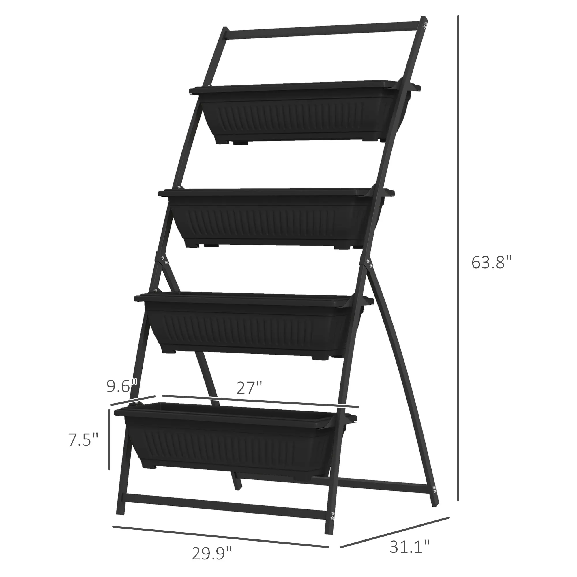 Outsunny Raised Garden Bed, 4 Tier Vertical Garden Planter Set, 4 Outdoor Planter Boxes with Stand, Self Draining Design Elevate