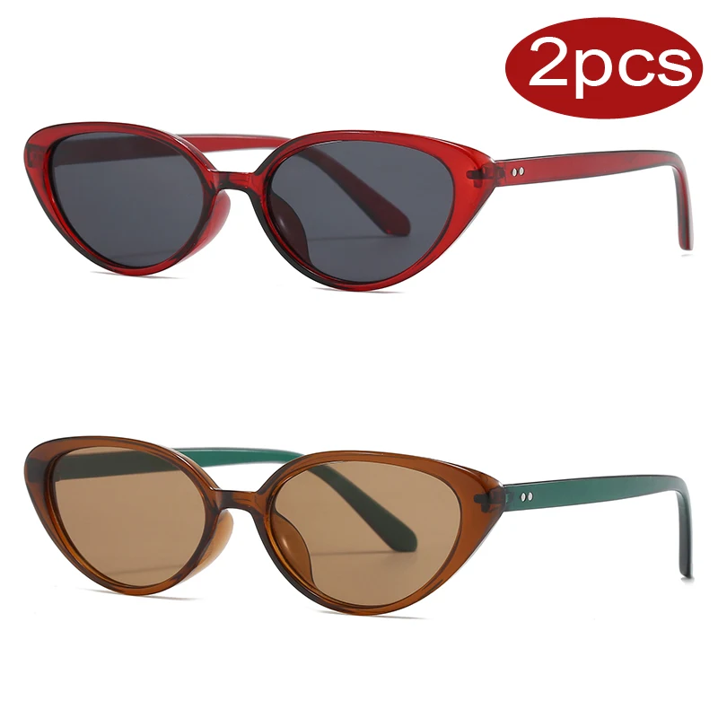 2 Stück Retro kleine Cat-Eye-Sonnenbrille für Damen und Herren, Nieten-Design, modische Dreieck-Sonnenbrille, niedlicher Stil, mehrfarbige Brille
