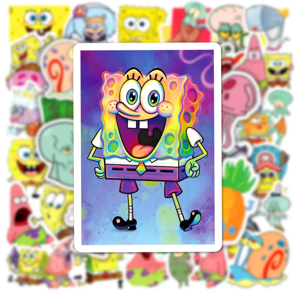 50pcs SpongeBob Squar Cartoon Robot Decorations Stickers Mobile Phone Case Hand Ledger Waterproof Sticker Wholesale For Kids Toy