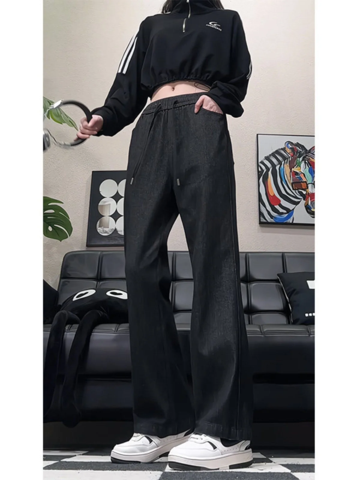 

Черные широкие джинсы, мужские облегающие брюки прямого кроя, модные осенне-зимние американские брюки Cleanfit, джинсы с низкой талией