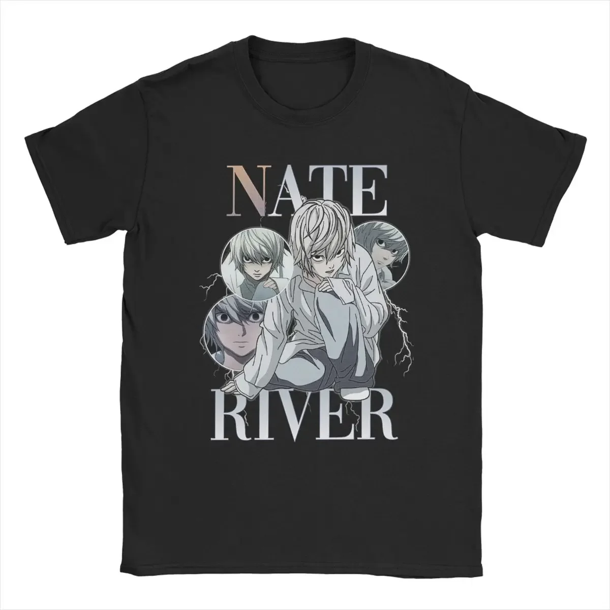 Nate River DN Anime T Shirts Men's Pure Cotton Oversized Graphic Vintage T-Shirt Round Neck Tees Short Sleeve Tops