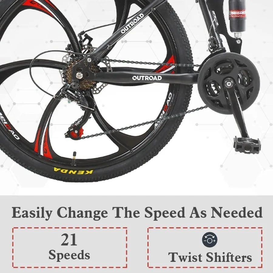 Bicicleta de Montaña plegable de 26 pulgadas con acero rico en carbono, bicicleta urbana de 21 velocidades con bicicleta plegable de doble suspensión para adultos, hombres y