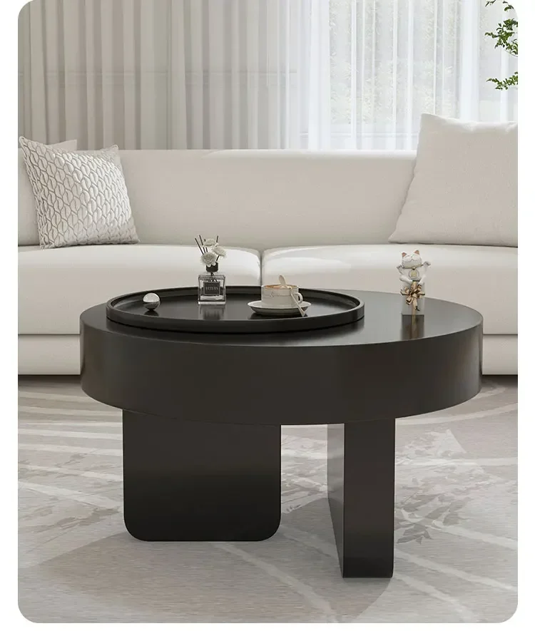 Living Room Home Black Light Luxury High-Grade round Rotatable Mobile