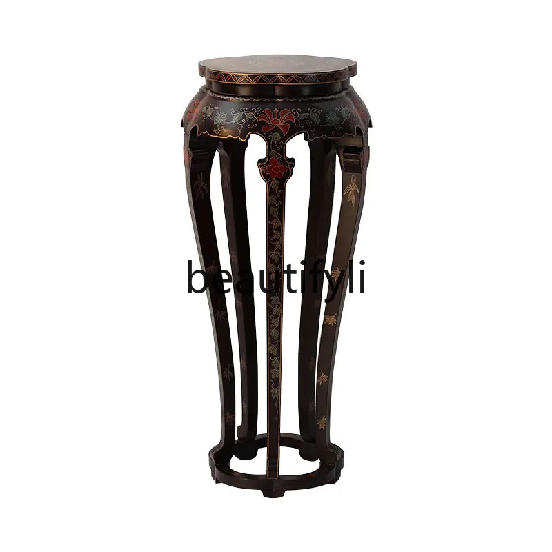 New Chinese style painting movable art flower stand floor rack