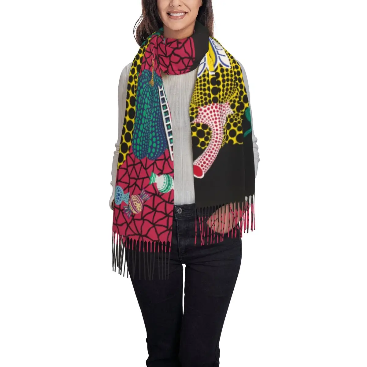 Customyayoi Kusama Abstract Schilderij Sjaal Wrap Voor Vrouwen Lange Winter Herfst Warm Kwast Sjaal Unisex Sjaals