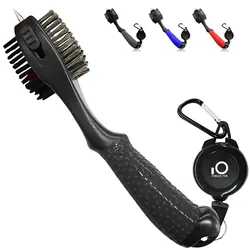 Golf Club Cleaner Brush Oversized Head with Retractable Zip-Line Clip,Double Sided Brush with Spike for Cleaning Groove Shoes