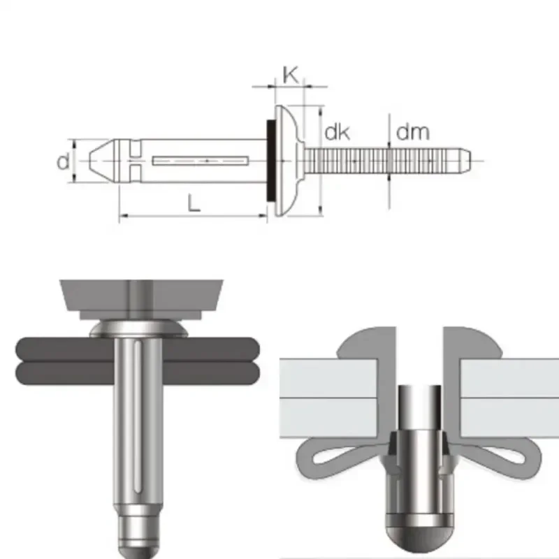 10pcs All Aluminum Waterproof Bulb Type Dome Head Blind Rivets Triform Blind Rivets Structural Trifold Rivets With Rubber Washer