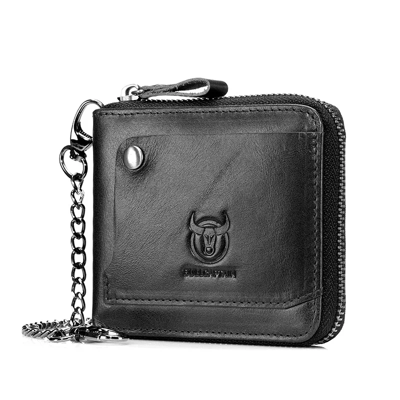 Men's real leather zipper chain waist hanging wallet large capacity light business square wallet