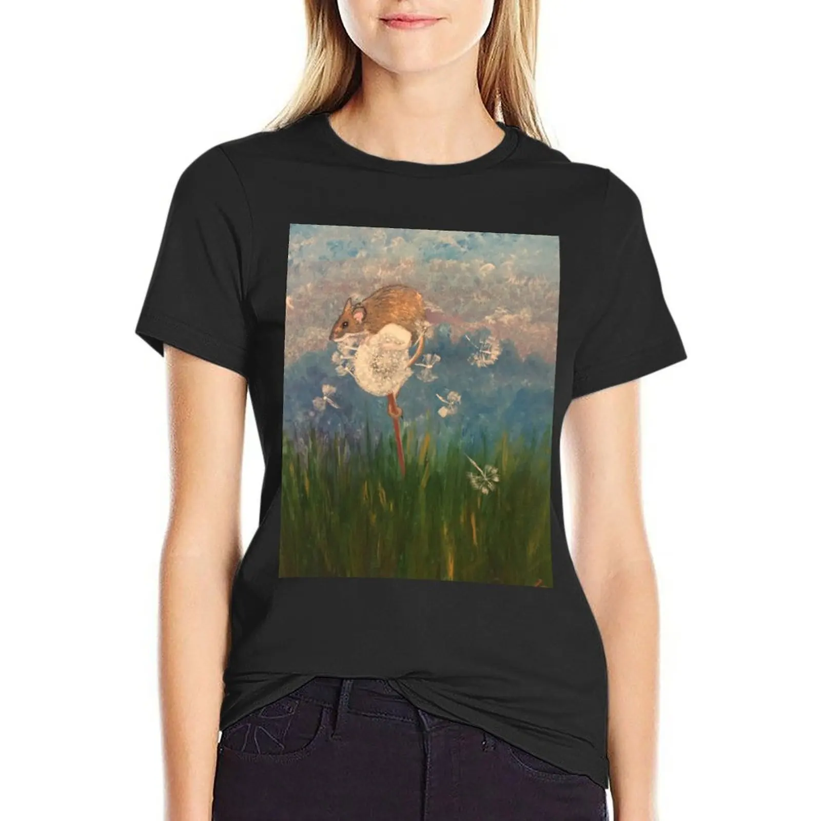 

Field Mouse and Dandelion T-Shirt Aesthetic clothing funny Blouse tops Women