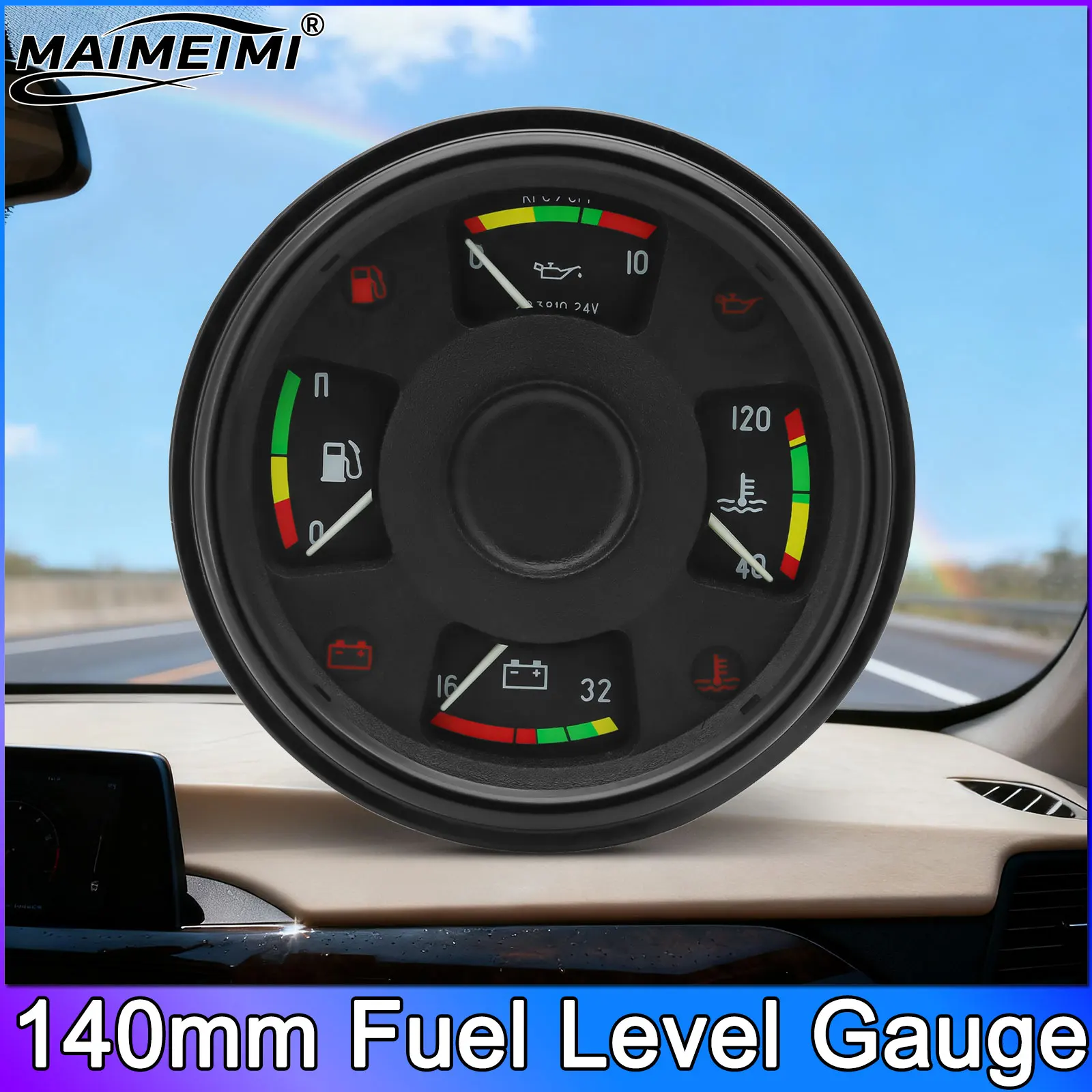 140mm Fuel Level Gauge 4in1 Car Oil Pressure Water Temp Volmeter + Warning Indicator Volt Electrical Mechanical Car Pointer