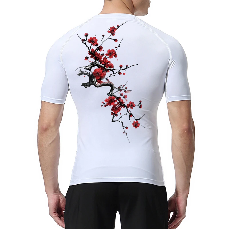 بلوسوم طباعة قصيرة الأكمام ضغط قمصان للرجال الصيف رياضية سريعة الجافة تي شيرت الصالة الرياضية تجريب الجري تيز رياضي القمم