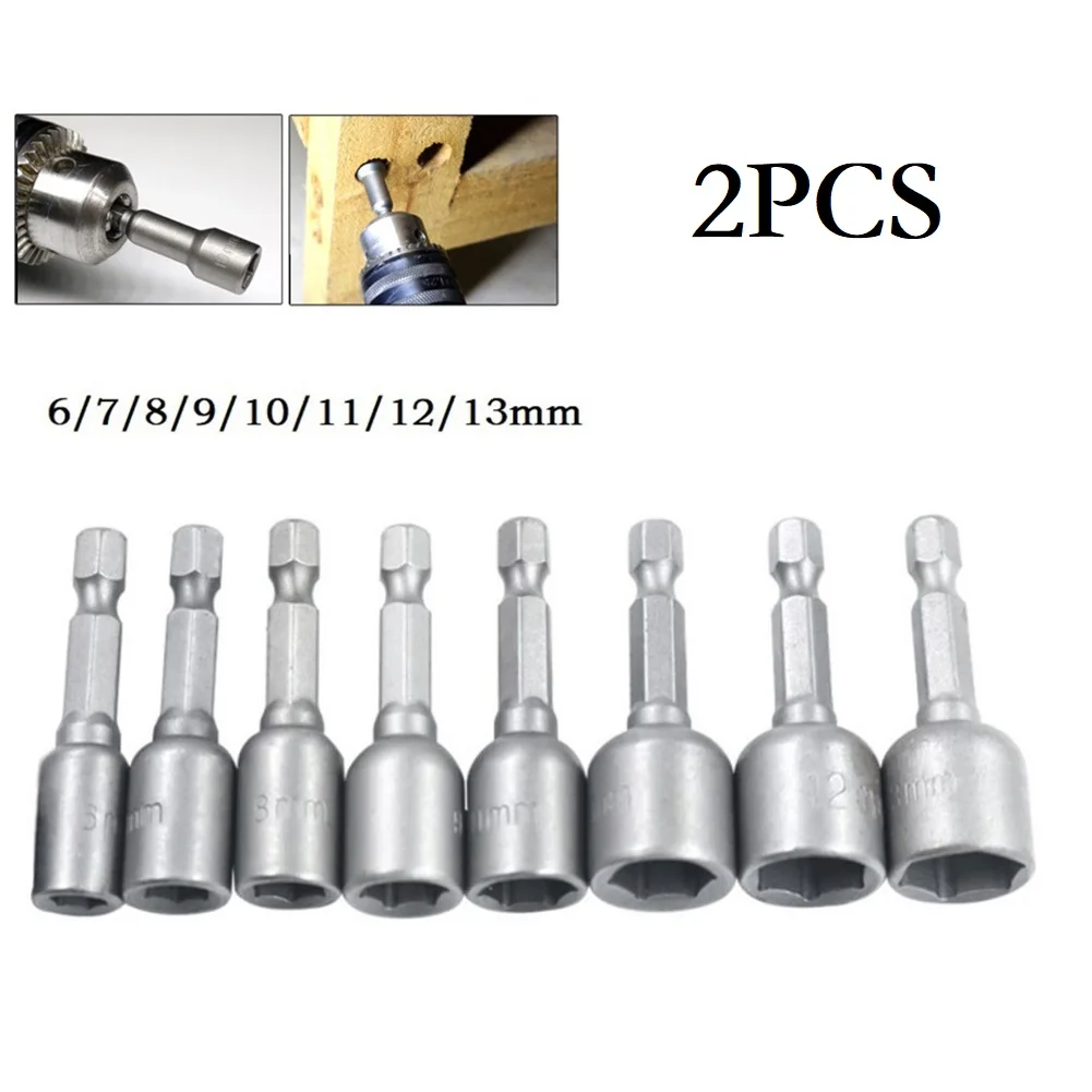 2Pcs Impact-Socket Magnetic Nut Screwdriver 1/4 Hex Drill Bit Adapter 8mm 10mm 13mm For Power Drills Impact-Drivers Socket Kit