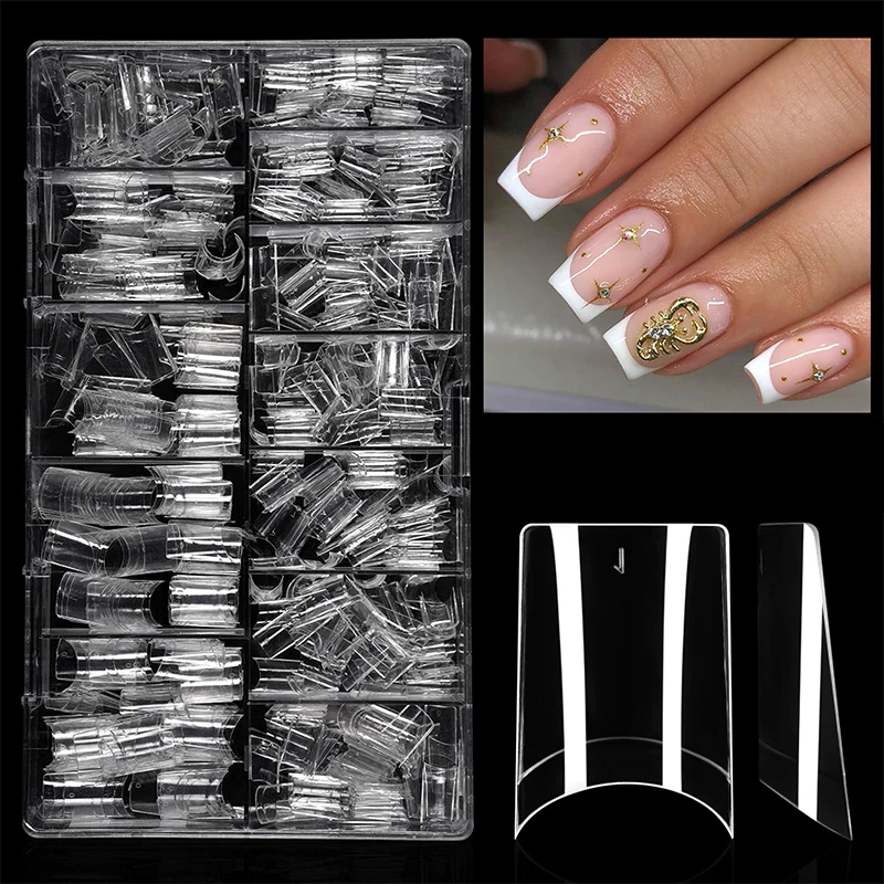 1Box French False Nail Tips Nail Artificial Duckbill Shape Nails Press On Nail Full Cover With Clear Plastic Box Nail Salon