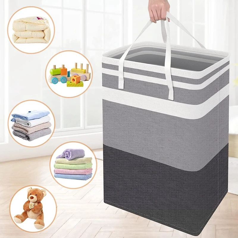 3PCS Waterproof Basket Freestanding Laundry Hamper With Extended Handles For Clothes Toys 75L