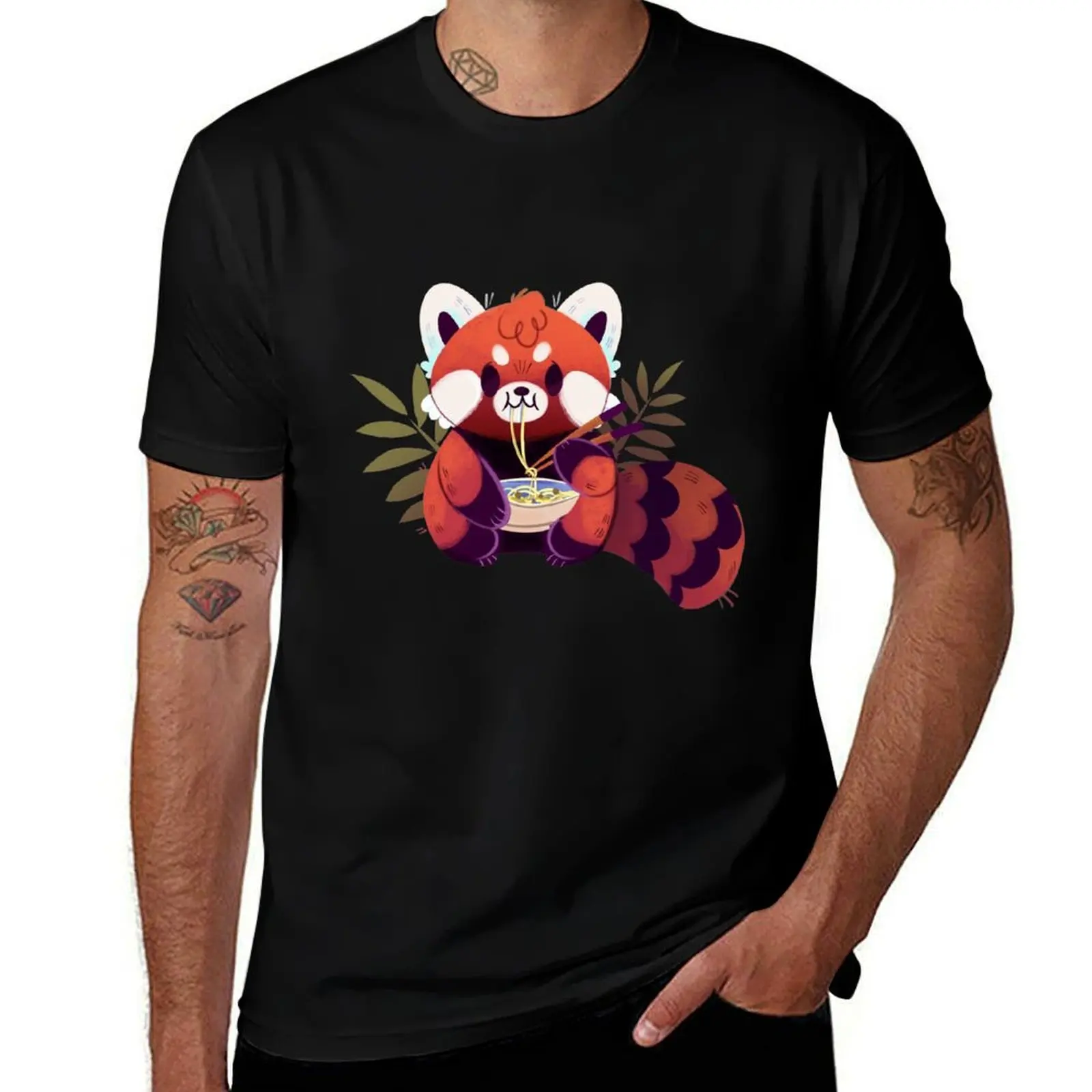 

Red Panda Eating Ramen T-Shirt man t shirt cotton man t-shirts tops graphic t shirts men t shirts high quality