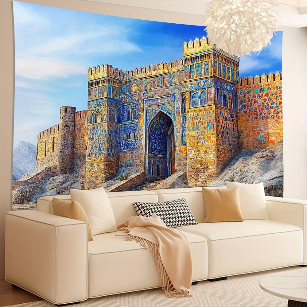 Effect Afghan Bagrami Fortress Tapestry, HD Digital Print Historical Architecture Wall Decor for Home and Office Backdrop