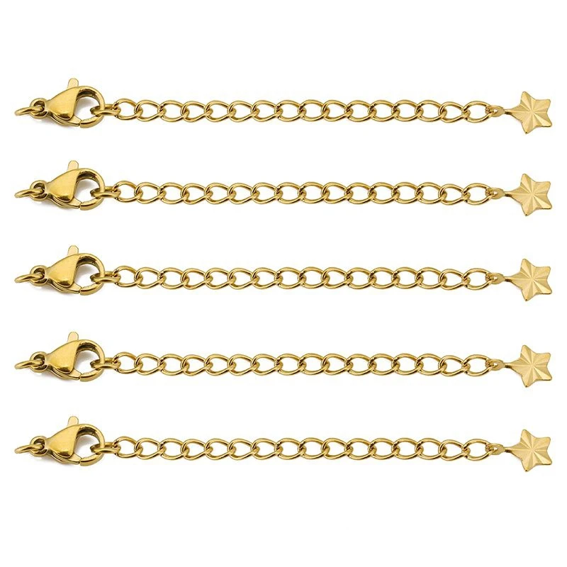 

10pcs Stainless Steel Pentagram Love Extension Lobster Clasp Tail Chain Connectors for DIY Jewelry Making Necklaces Bracelets