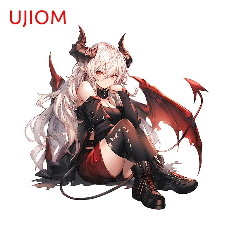 UJIOM Pretty Devil Girl Wall Sticker Sitting Posture Red Wings Graphics Decal Game Room Creative Personality Amusing Wallpapers