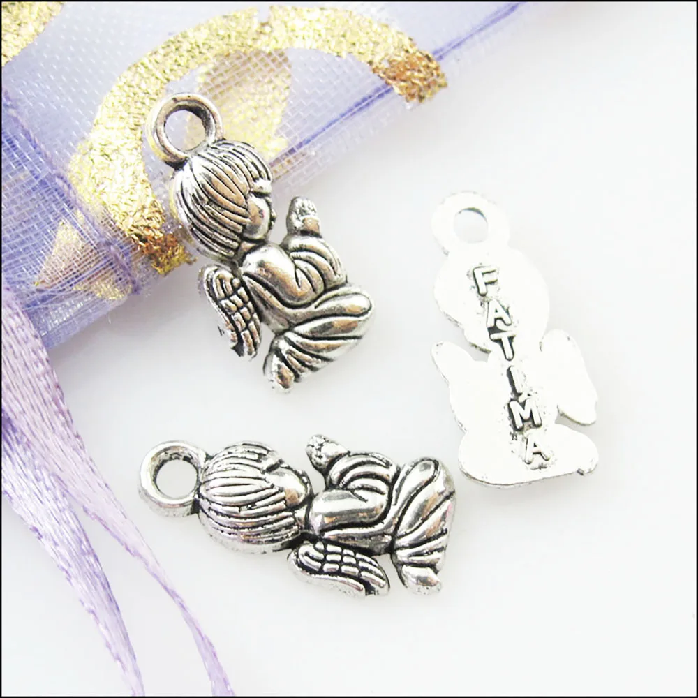 30 sztuk postarzane srebrne zawieszki z motywem skrzydeł anioła modlącego się 8x16mm — zdjęcie 3
