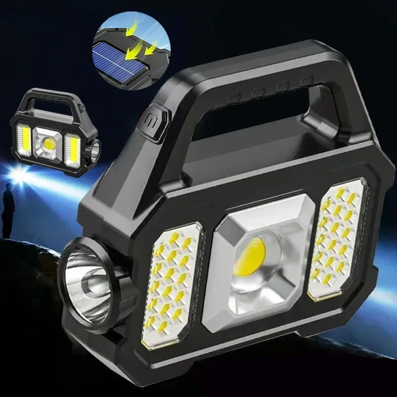 Projecteur COB multifonctionnel étanche, lampe de bain LED, lampe de poche, charge solaire, éclairage d'urgence extérieur, lampe de travail