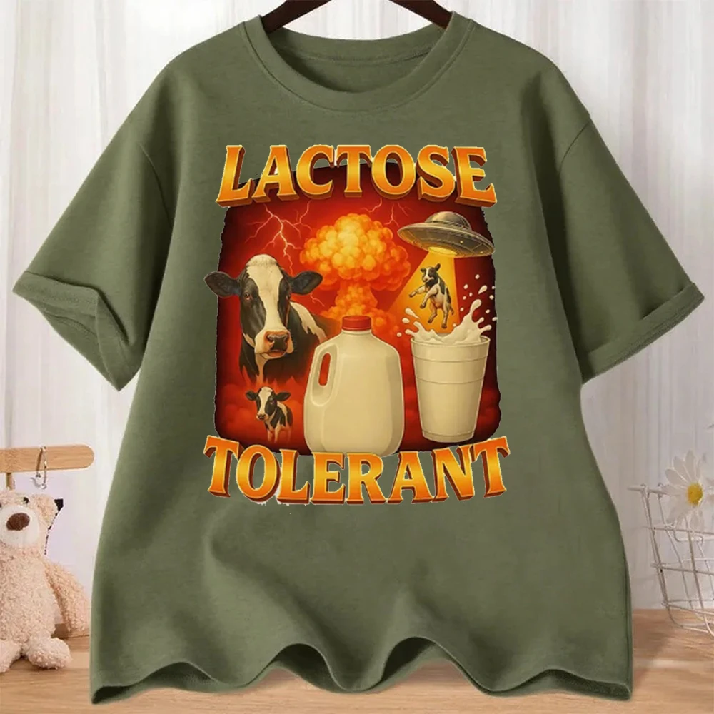 Lactose Tolerant Graphic T-Shirt Men Women Retro Milk Fashion Short Sleeve T-shirts High Quality Cotton Casual T Shirts