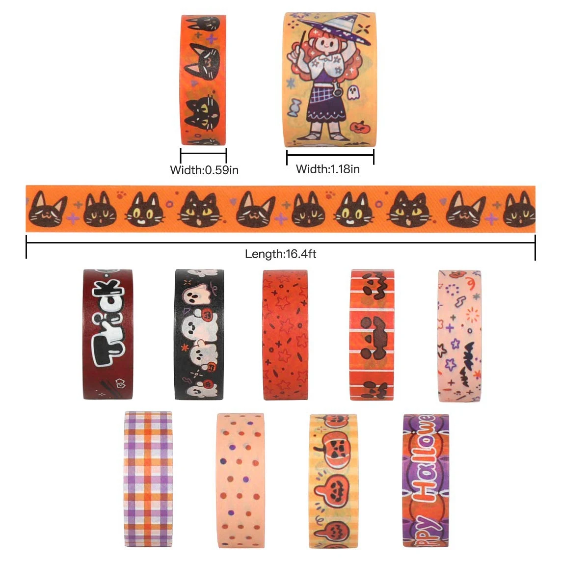 Halloween Holiday Washi Tape - Cute Orange Washi Tape Set, Perfect For, DIY Crafts, Planner, Scrapbook, Gift Packaging