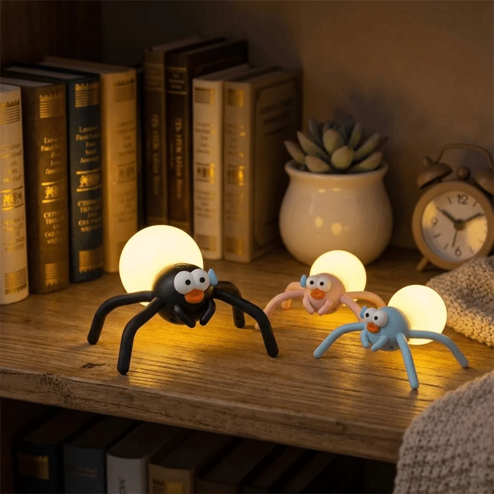Cute Spider Night Light Soft Cozy Lighting Warm Atmosphere Mini Bedside Table Lamp Kids Room Decor Novelty Lamp Creative Gift