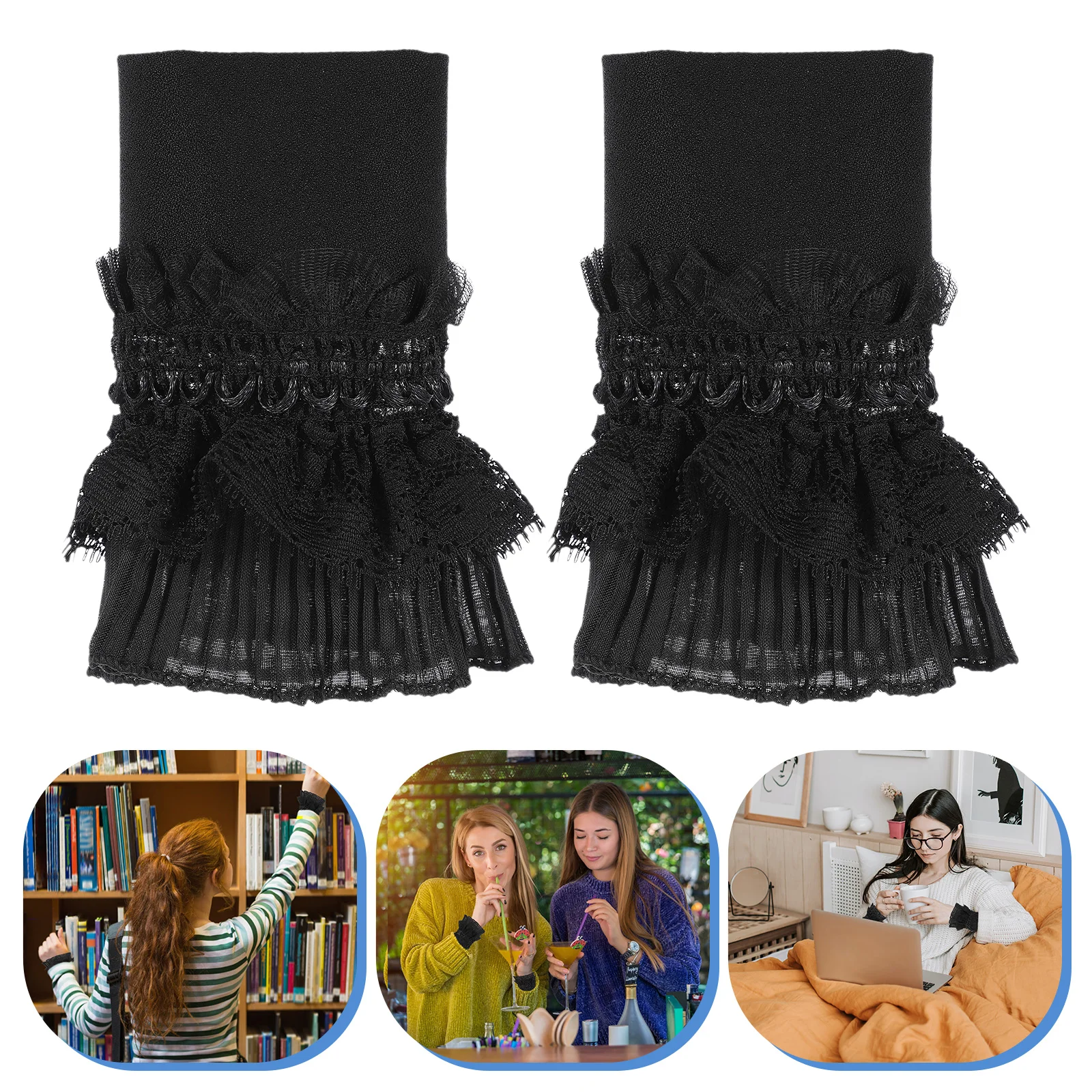

Lace False Sleeve Woman Fake Cuffs Black Flowers Frilled Sheer Gloves Elegant Charming Practical Romantic Safe Materials