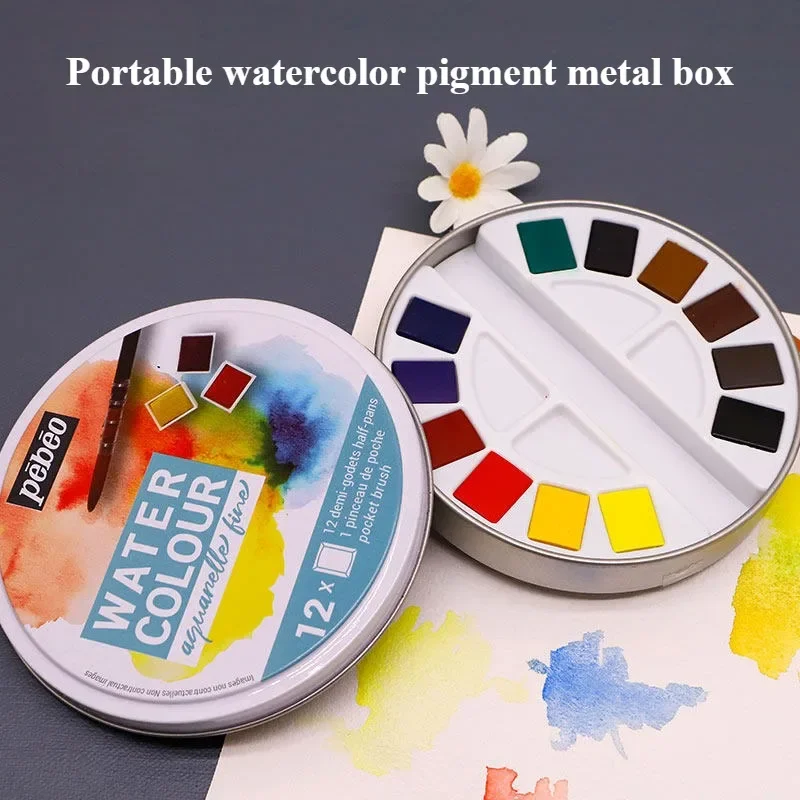 12/24Color Solid Watercolor Paint Metal Box Set Beginners Solid Powder Hand-painted Transparent Watercolor Painting Art Supplies