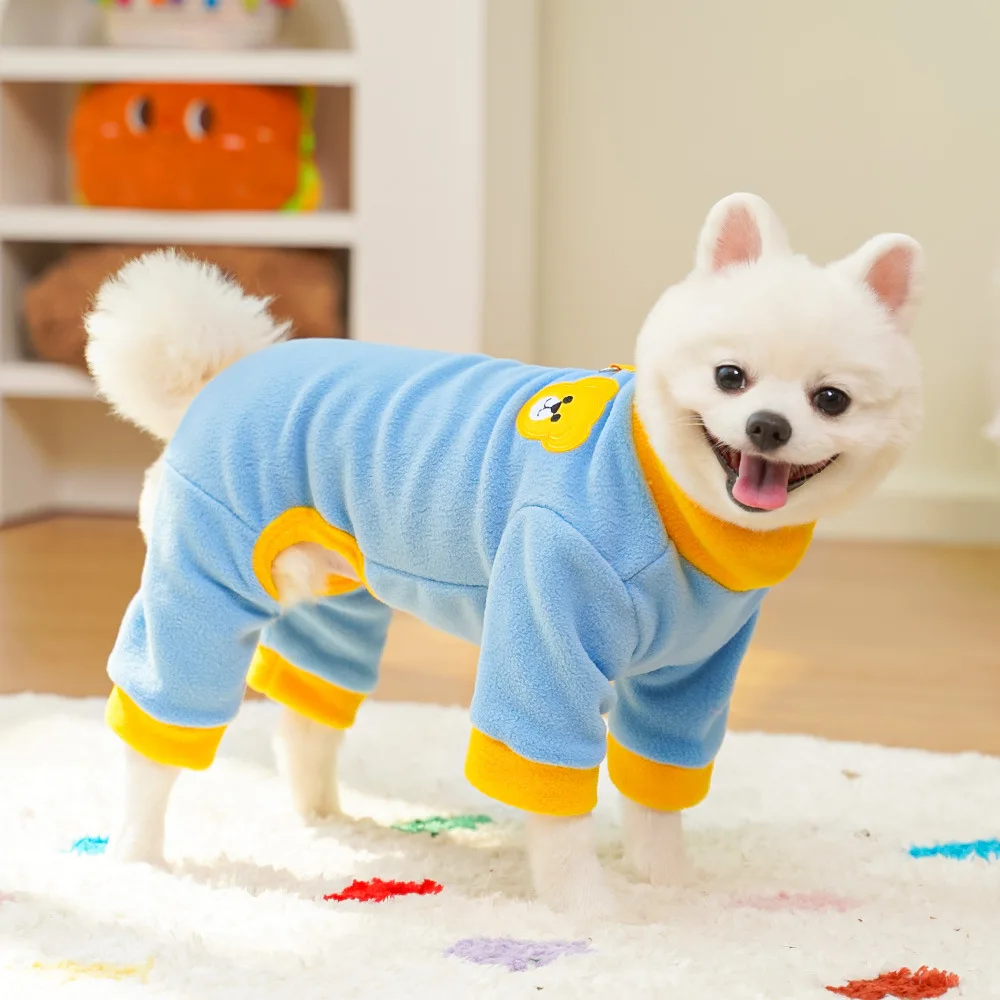 Four legged clothing for pets small medium-sized dogs cats fleece contrasting colors can be worn externally and pulled by Teddy