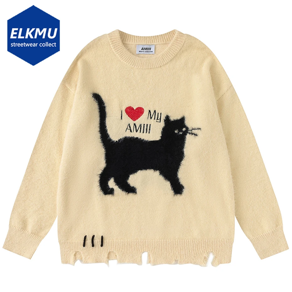 

Funny Cat Graphic Y2K Sweaters Men Streetwear Harajuku Hip Hop Oversized Sweater Knit Jumpers Casual Loose Sweater Knitwear