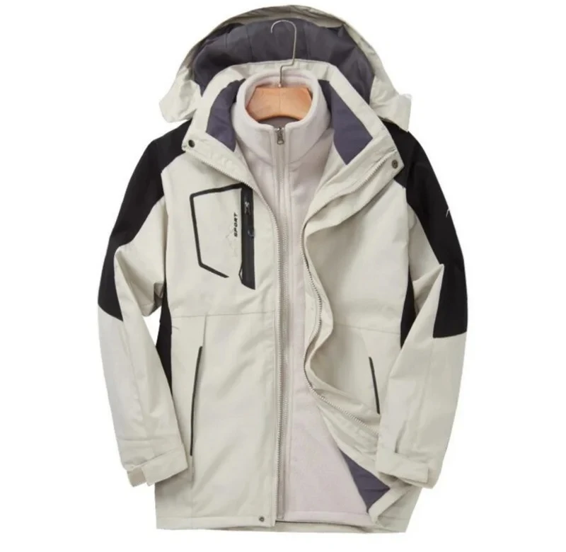 

Men's 3-in-1 Jacket Winter Windproof Waterproof Hooded Coat with Fleece Liner for Mountaineering Hiking Fishing Camping