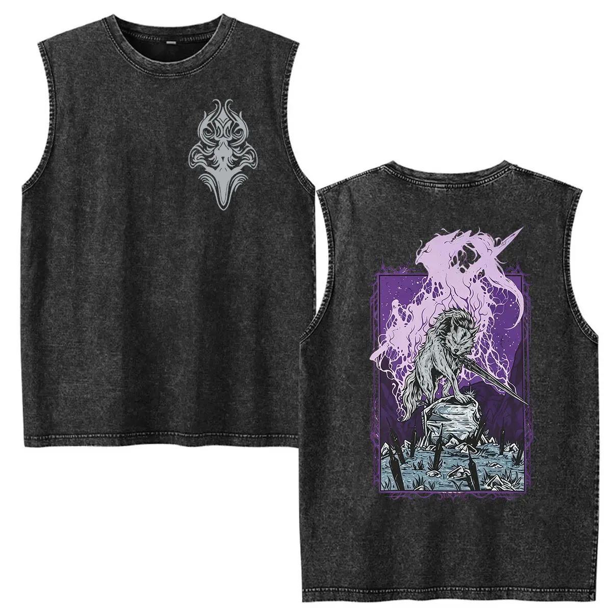 Vintage Washed Vest Dark Souls Knight Graphic T Shirt Men's Clothing Fashion Short Sleeve T-shirt Tank Top 100% Cotton T Shirts view 3