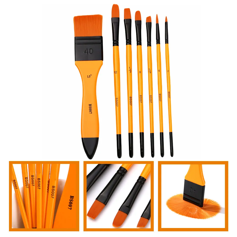 

7Pcs Oil Paint Brush Set Nylon Head Fine Liner Pen Flat Tip Painting Brushes for Acrylic Watercolor Students Artists