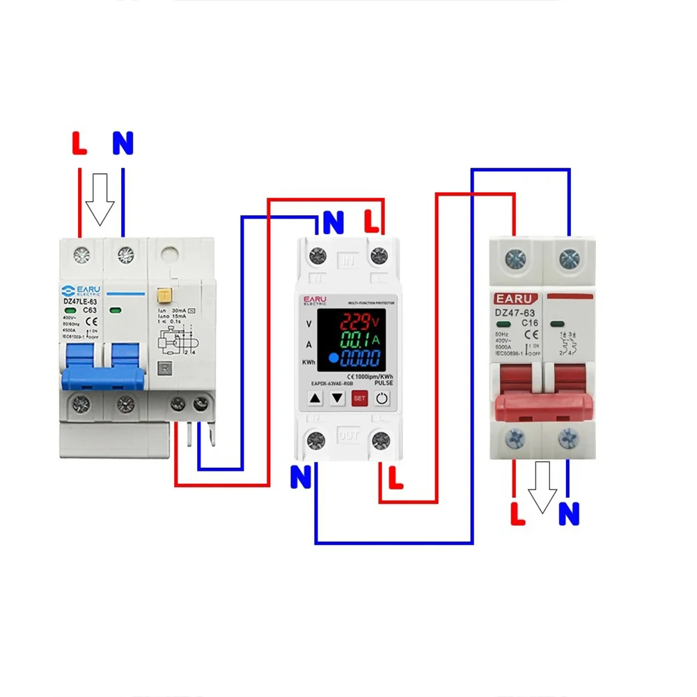 40A 63A 230V RGB nad napięciem pod napięciem urządzenie ochronne przekaźnik ochronny Din regulowany ponad prąd Limit ochrony