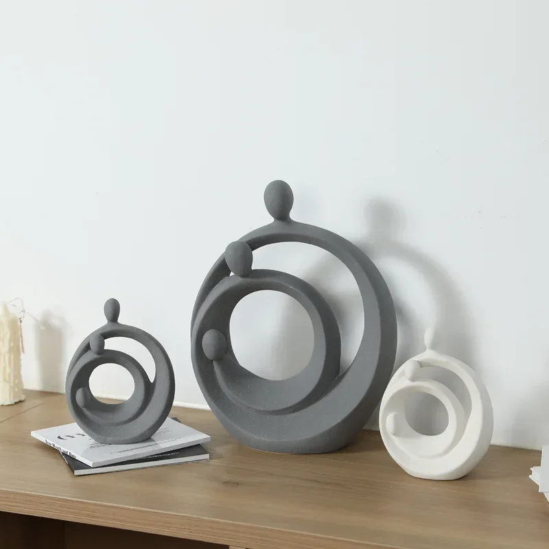 Ceramic Handicraft A Family of Three Abstract Family Sculpture Circular Geometric Ornaments Home Decoration Accessories
