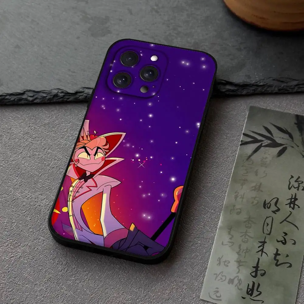 حافظة هاتف H-Hazbin H-Hotel لهاتف IPhone 17,16,15,14,13,12,11 Plus,Pro,Max,XR,XS,X,7,8 Plus,Mini Black Silicone Soft